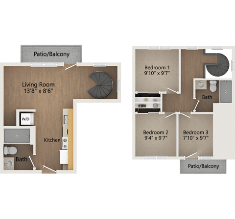 Alternate Eliza 3 Bedroom Floor Plan 2 Story with Spiral Stairs